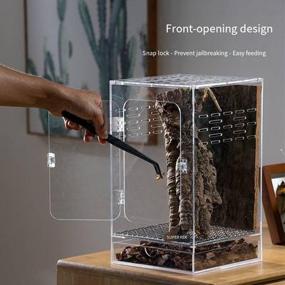 Highdefinition Acrylic Climbing Pet Terrarium Arboreal Reptiles Transparent Viewing Window Easy Look Self-installing Feeding Box