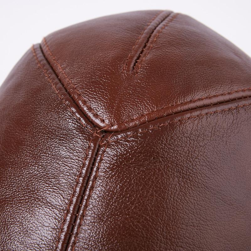 Men Genuine Cowhide Leather Flat Cap Vintage Ivy Driving Cap Gatsby Newsboy Beret Hat Autumn Winter Warm Cabbie Duckbill Cap