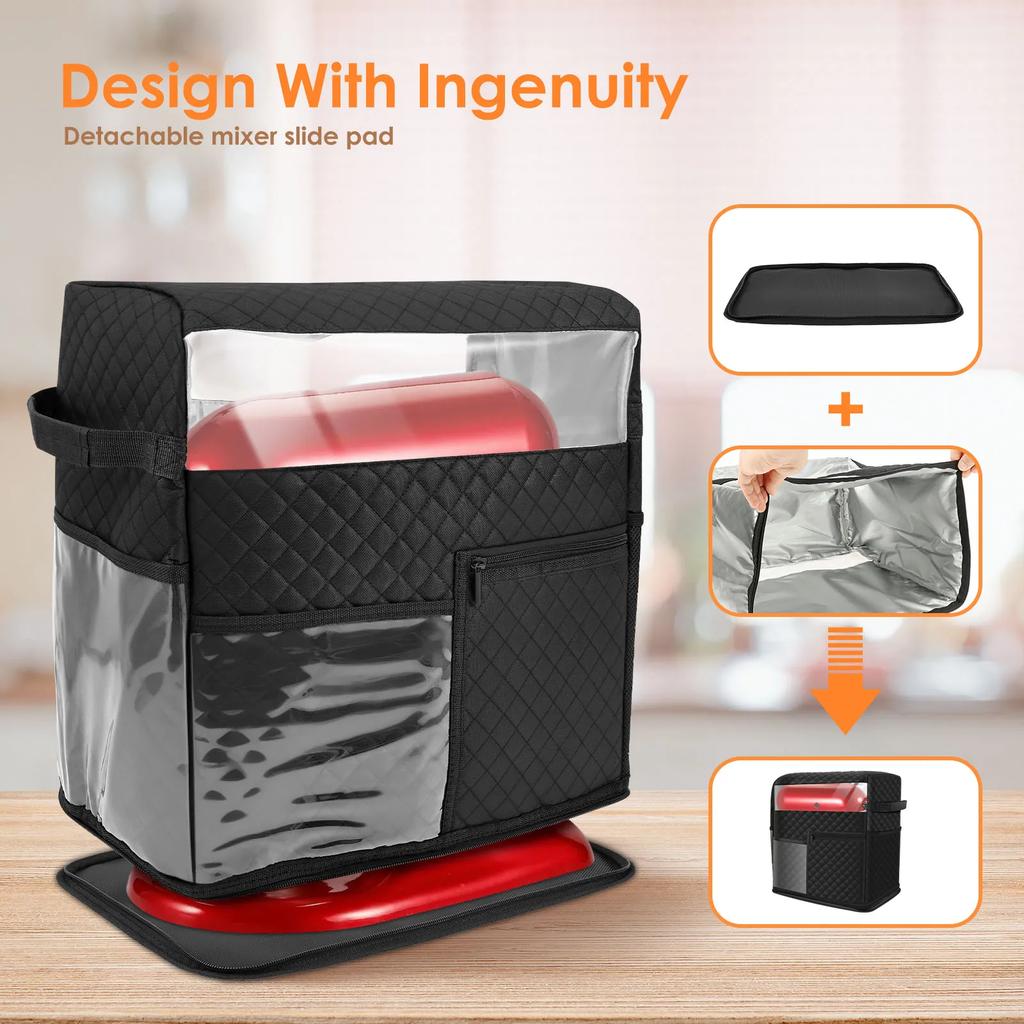 Stand Mixer Cover with Detachable Appliance Sliding Mat Compatible for 5/4.5 Quart Tilt Mixer with Multiple Pocket for Kitchen