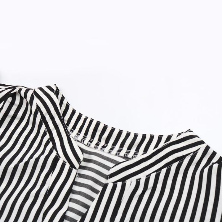 Chic Women's Striped V Neck Ruffle Blouse Short Sleeve Summer Tops