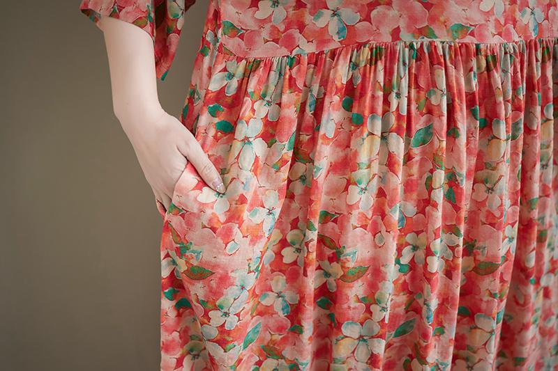 DIMANAF Neues Sommer-Strand-Sonnenkleid 2026 Damen Übergröße Vintage Dame Langes Kleid Locker Übergröße Maxi Blumenprint Baumwolle