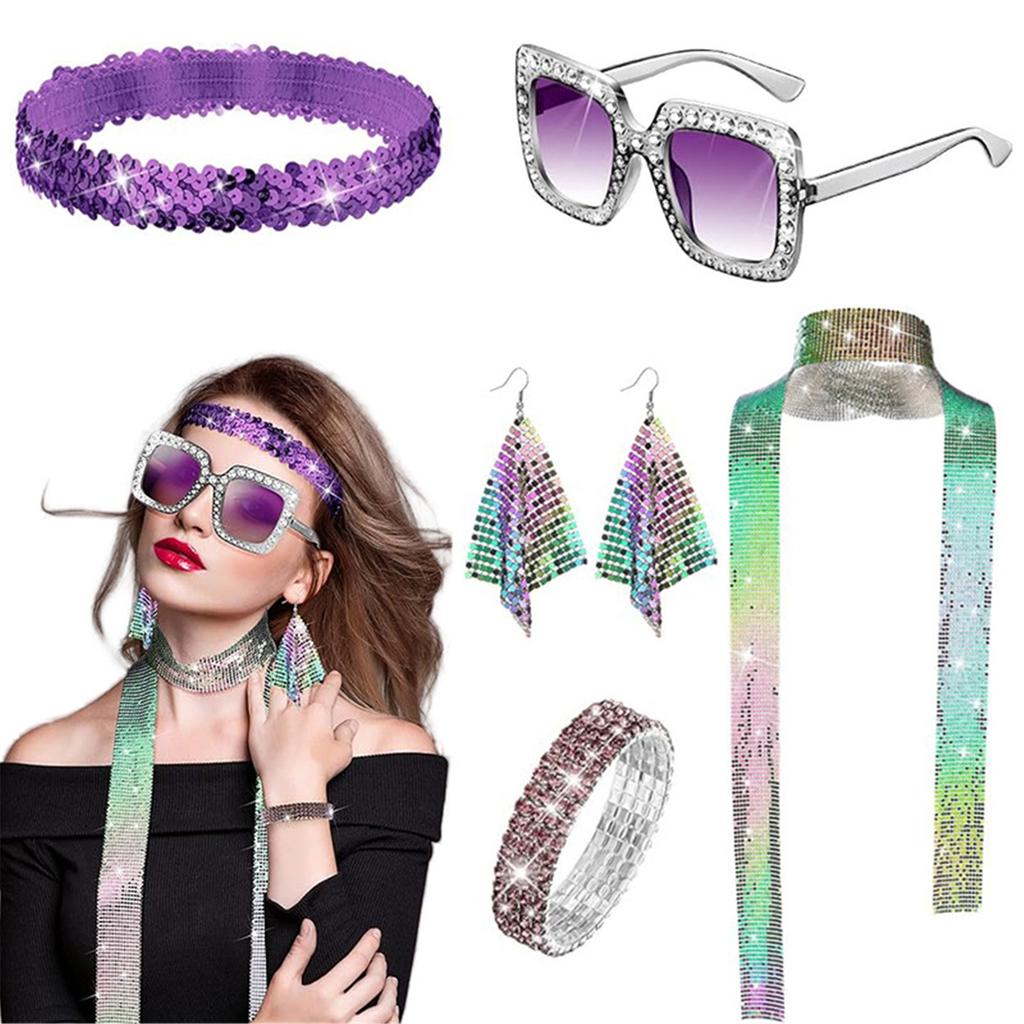 1970s Theme Party Disco Costume Set Sunglasses Earrings 70s Disco Costume Set 1970s Disco Accessories