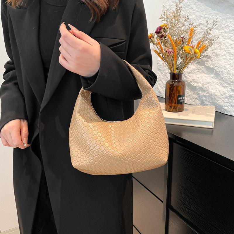 Women Classic Woven Embossed Soft Pu Leather Small Top Handle Hobo Shoulder Bag Casual Daily Handbag