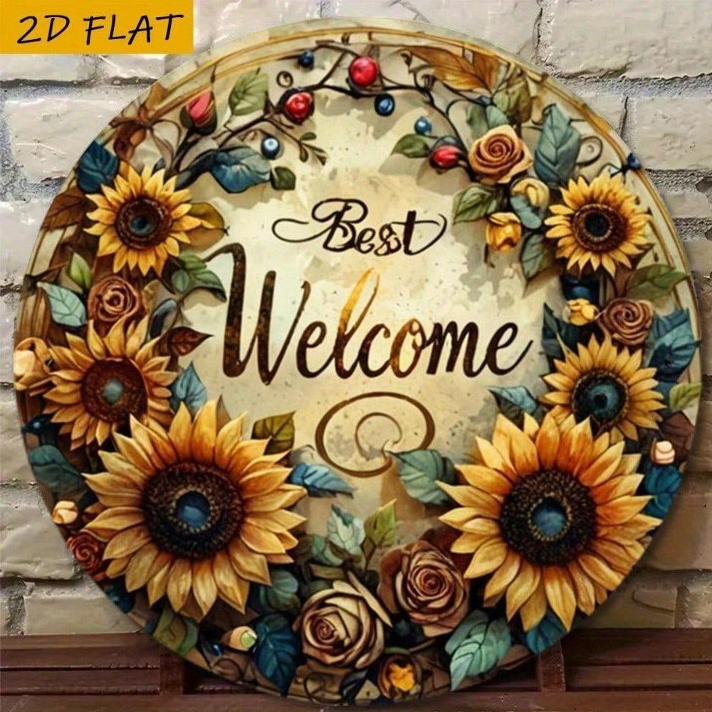 Vintage Sonnenblume Runde Aluminiumplakette 8x8 Zoll Wanddekoration für Haus Garten Veranda