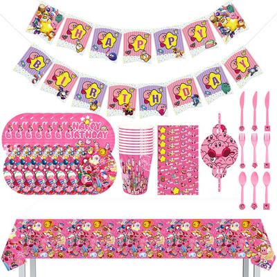 Spot Star Kirby Theme Party Tableware Set Disposable Paper Plate Paper Cup Paper Towel Pe Tablecloth Banner