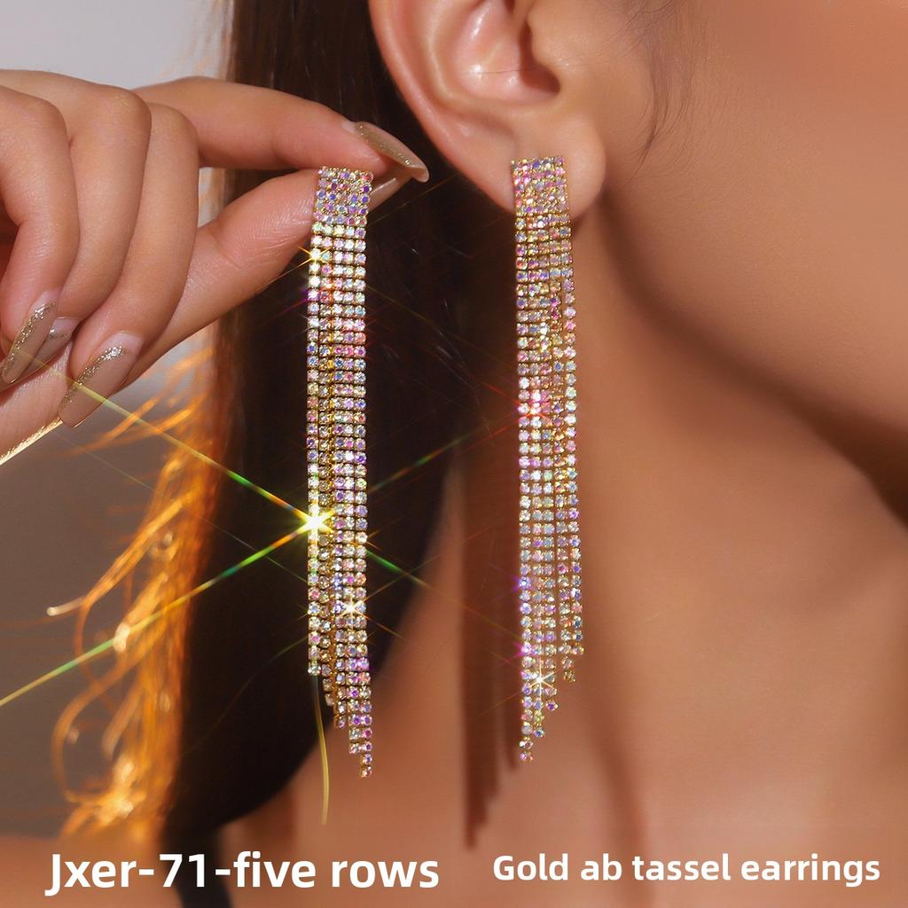 Full Diamond Black Long Fringed Earrings Rhinestone Earrings Diamond Earrings Pendant