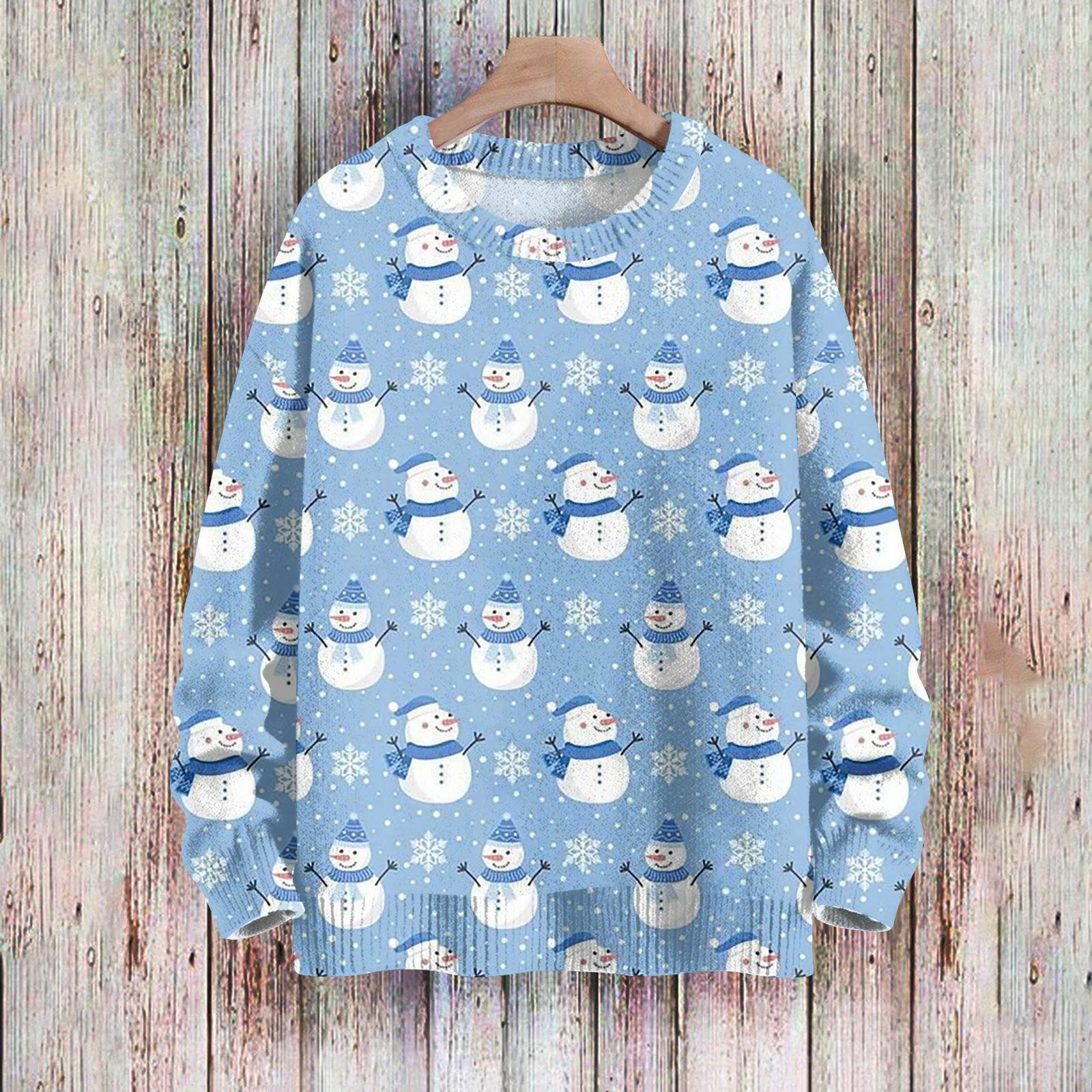 

Рождественские толстовки для женщин Вязаный свитер Милая рубашка Осенний свитер с круглым вырезом Топы XL небесно-голубой