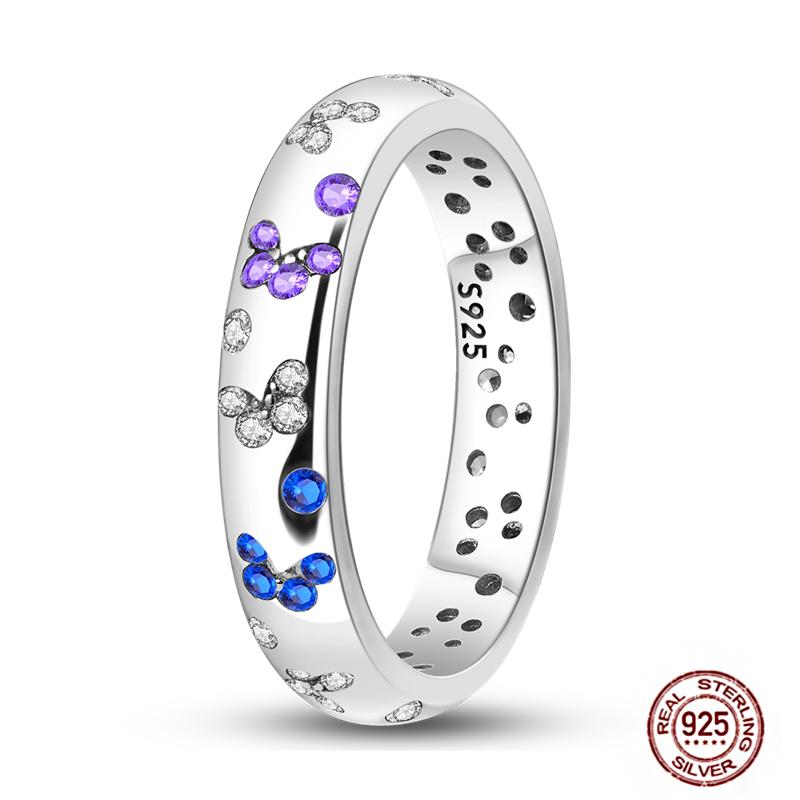 Shine Women koppar Fingerringar 925 Sterling Hjärta Krona Glöd Eldfluga Stjärna Sol Tusensköna Stapelbar Originalring Årsdag Zirkon