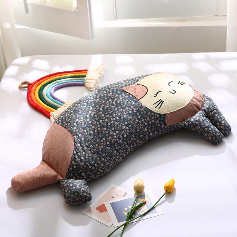 Cute Cat Double-Sided Cotton Pillow with Washable Buckwheat Core for Kids & Adults 30x65cm розовый