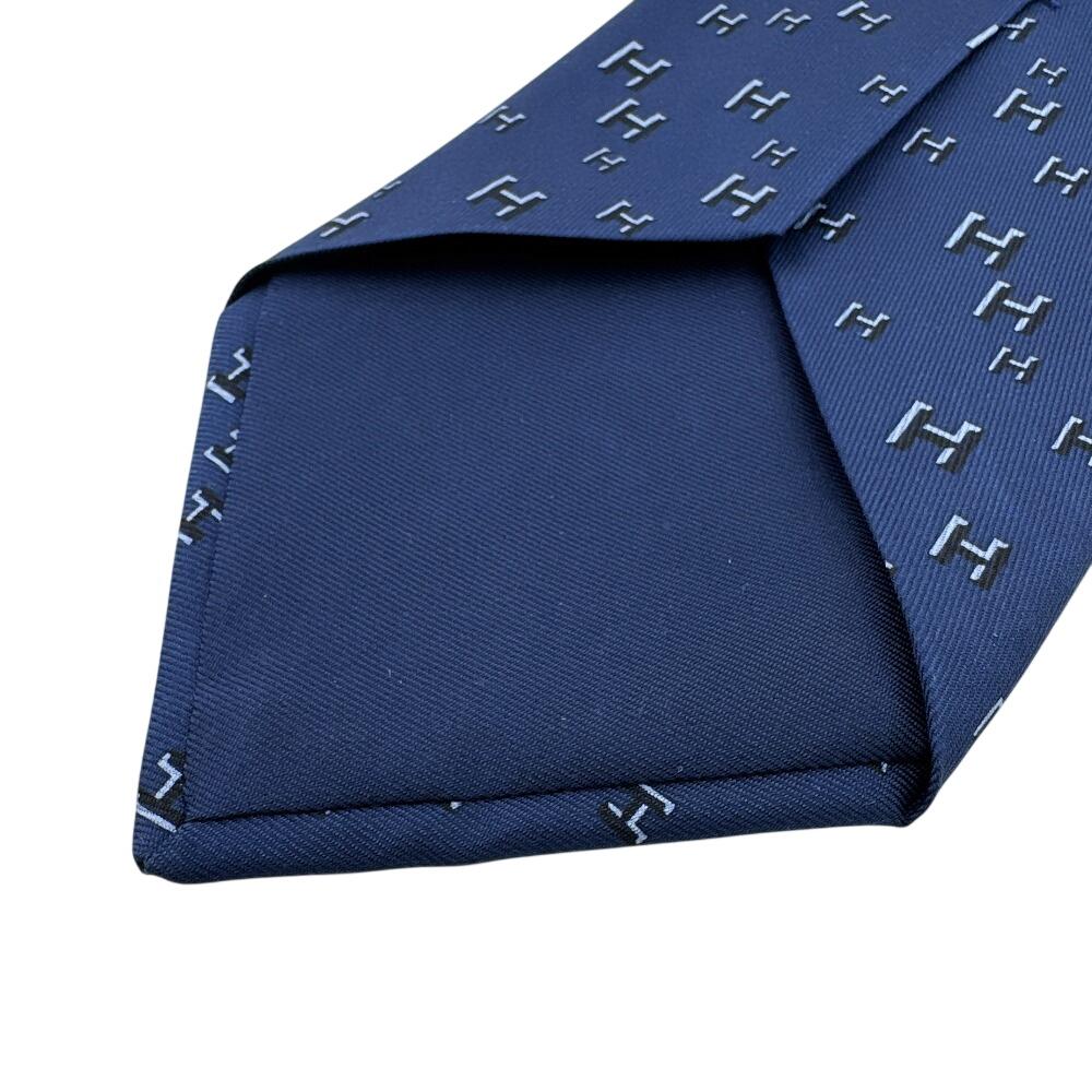 HERMES H pattern silk tie Navy silk Used
