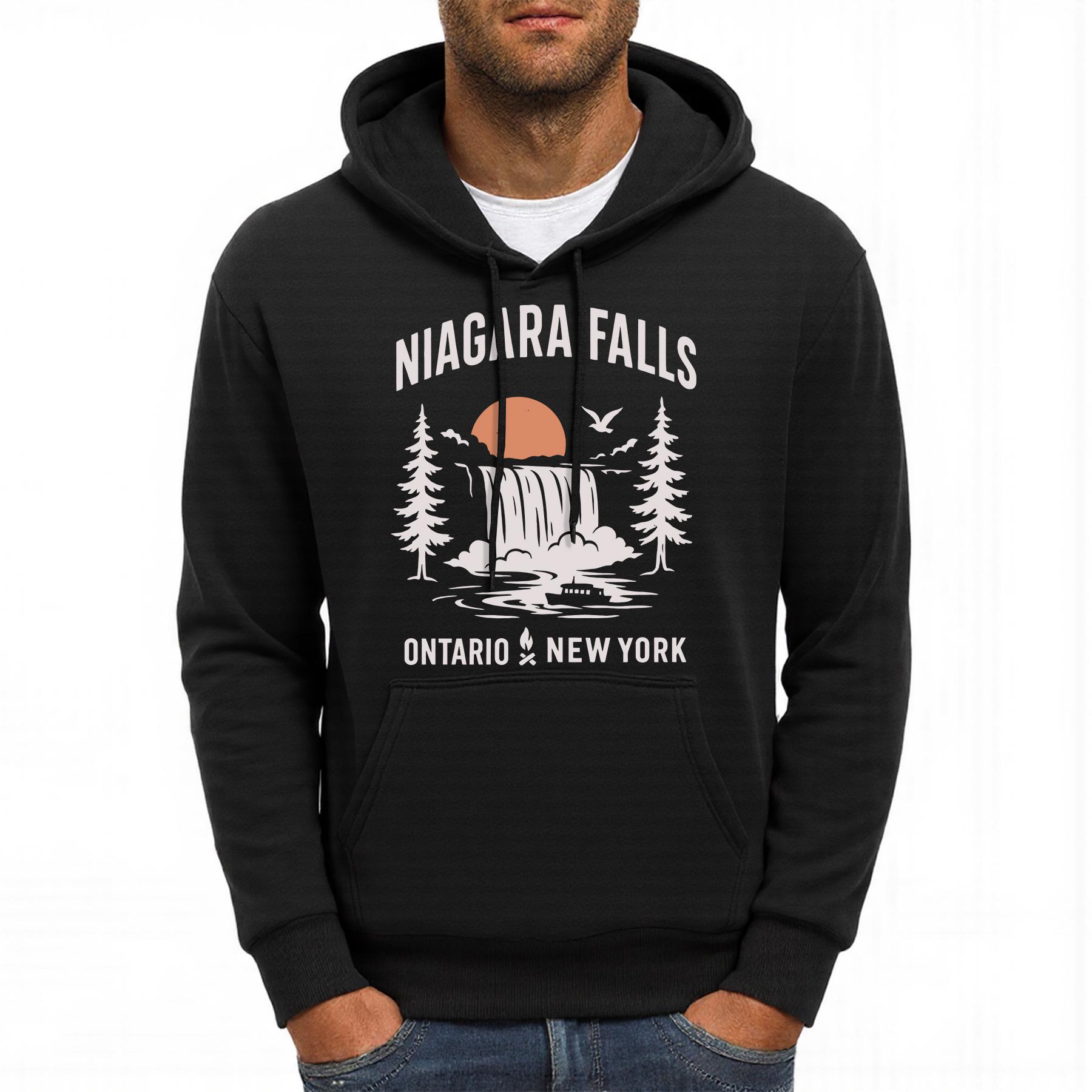 

Niagara Falls Ontario New York Print Hoody Men Comfortable Pocket Hoodie All-Match Loose Male Streetwear Fleece Autumn Clothes 3XL