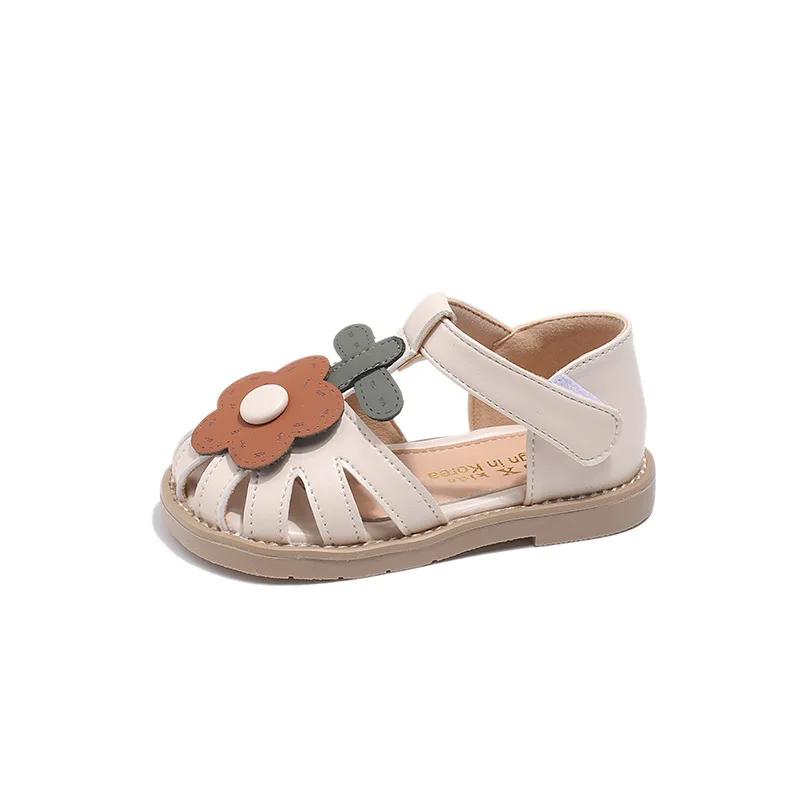 Children's Shoes Girls Sandals Beauty Large Flower Summer New Closed Toe Fashion Soft Bottom Kids Baby Girl Beach Shoes