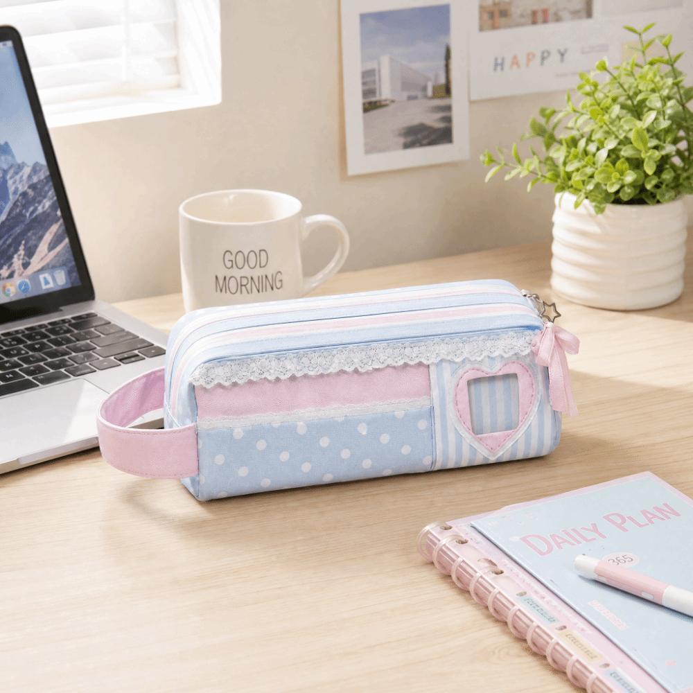 Polka Dot Design Pencil Case Large Capacity Pencil Pouch Multi Function Stationery Bag Students