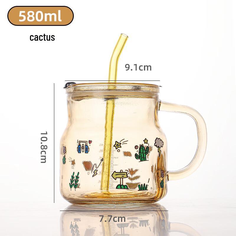 HDST Kids Heat-Resistant Glass Straw Cup with Lid