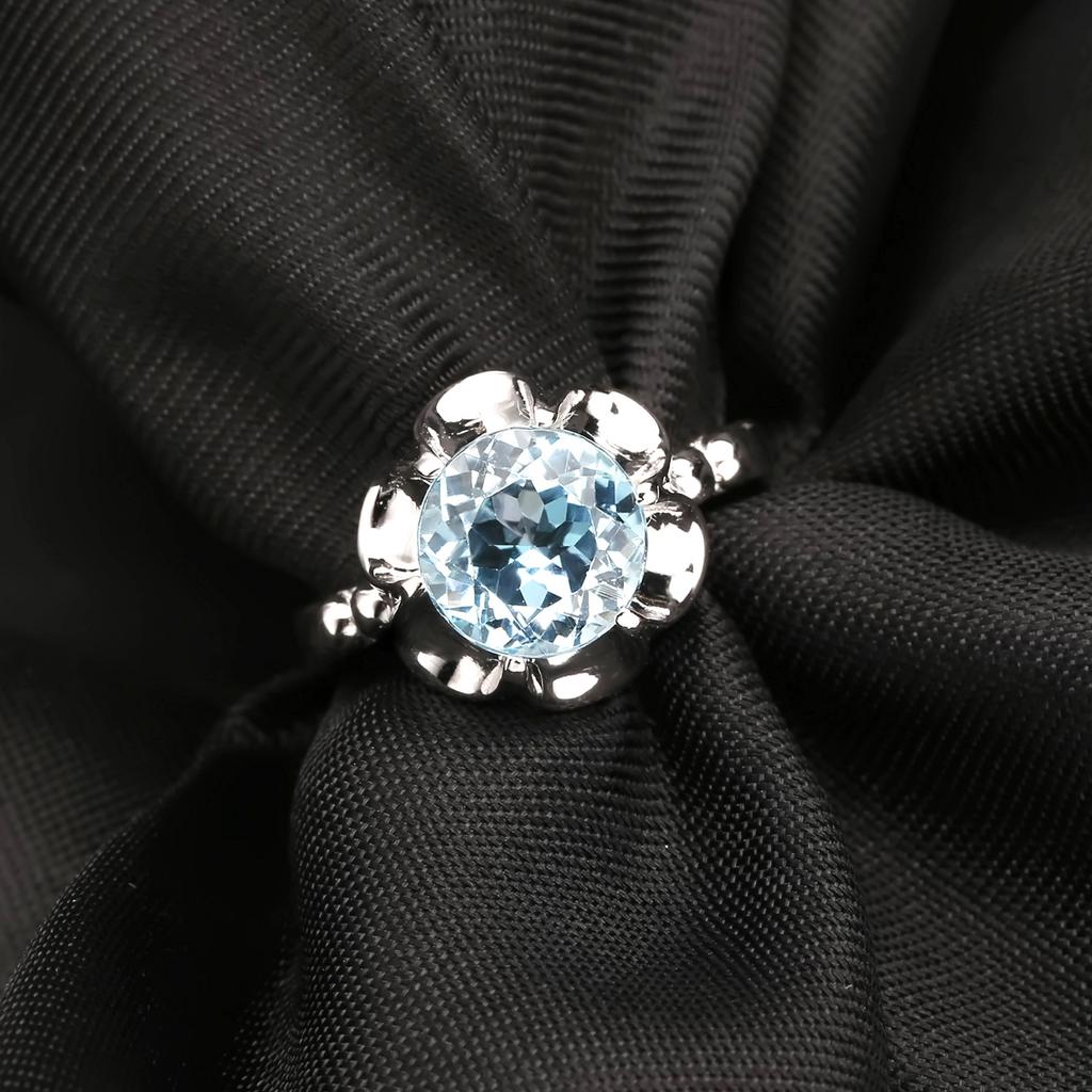 Natural Topaz Ring For Women, Camellia Fresh And Sweet S925 Sterling Silver Inlaid Natural Colored Treasure Ring