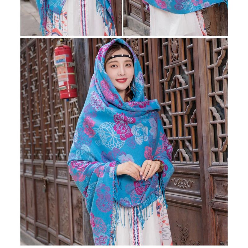 Ethnic Style Oversized Square Scarf For Women Travel Winter Autumn
