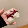 2024 D Retro Wine Red Velvet Rose Pearl Earrings: Hong Kong Style, Autumn/Winter Trend