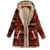 Retro Winter Fleece Hooded Jacket for Women Warm Long Loose Coat Plus Size Printed Outwear with Pockets