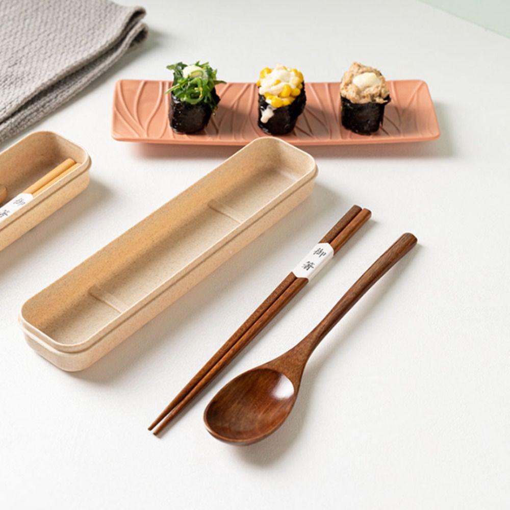 Picnic With Box Wooden Chopsticks Spoon Set Reusable Natural Wood Portable Tableware Portable Case Cutlery Set Adults/Students