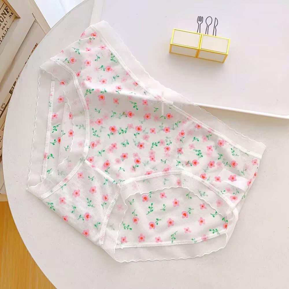 Dámské krajkové spodní prádlo, roztomilé kalhotky s středním pasem, bezešvé kalhotky, roztomilé kreslené kalhotky, dámské spodní prádlo