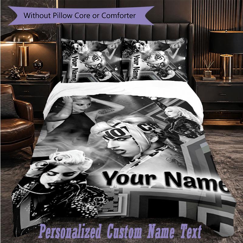 Personalized 3Pcs Bedding SetLady Gaga Custom Text Duvet Cover Pillowcase Set Bedroom Gift