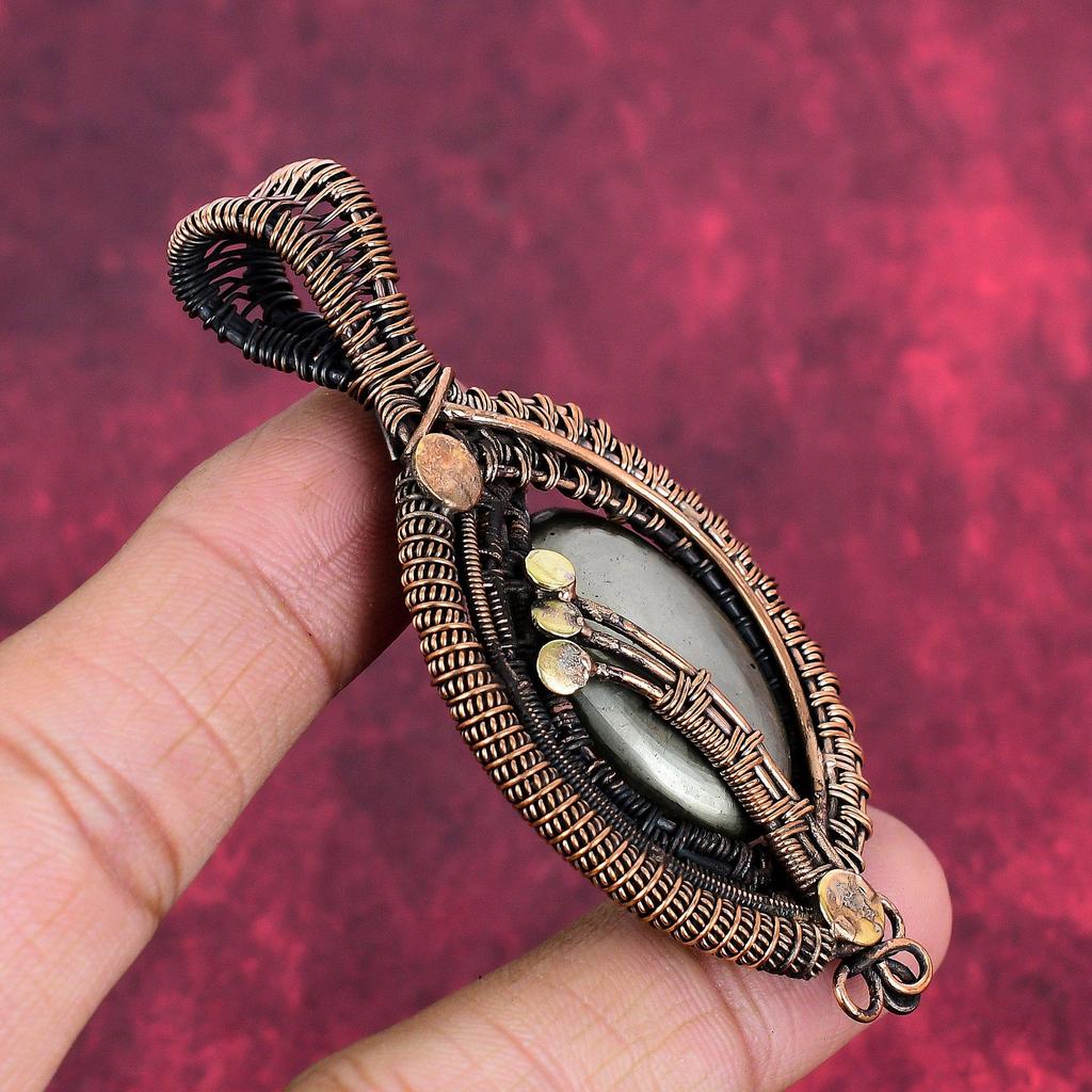 Pyrite pendant copper wire wrapped pendant pyrite genuine gemstone jewelry handmade brand new pendant copper wire wrap jewelry gift for wife