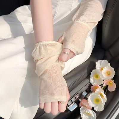 Long Ice Silk Sleeves Lace Sunscreen Sleeves Fashion Driving Sleeve  Summer