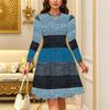 Women's Bohemian Casual Midi Dress Print Round Neck Long Sleeve A Line Loose Swing Dresses