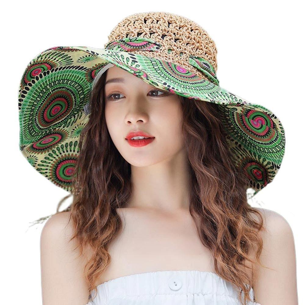Wide Brim Bucket Hats Folding Straw Hat Fashion Beach Hat  Women
