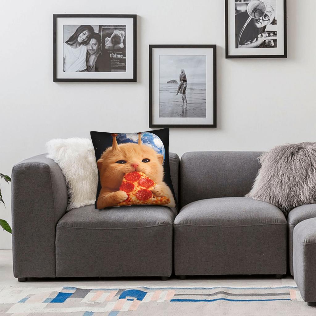 Funny Space Pizza Cat Pillow Cover Cute Funny Pillow Case For Chair Sofa Home Decor Design Pillowcases Gift Idea