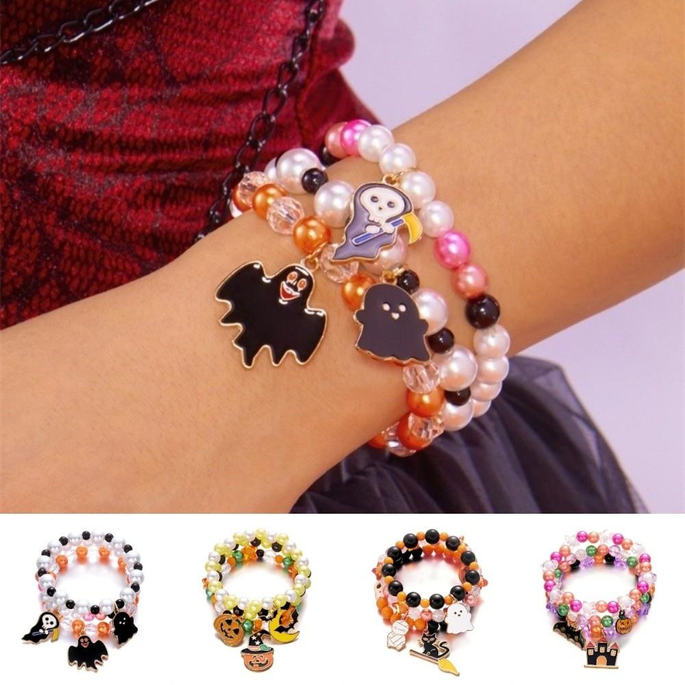 3-teiliges Spukhaus Halloween Handkettenset Zink Zink Zinklegierung Buntes Perlenarmband Festival Schmuck