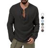 New Autumn Long Sleeve T-shirt Men's Loose Button V-neck Top