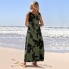 Women's Summer Fashion Round Neck Sleeveless Beach Dress Vintage Floral Printed Dresses