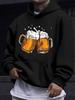 Beer Mug Clinking Fun Print Hoodie Sweatshirt, Casual Party Style, Whimsical Scene Design, Creates a Relaxed and Cheerful Daily Atmosphere, Versatile