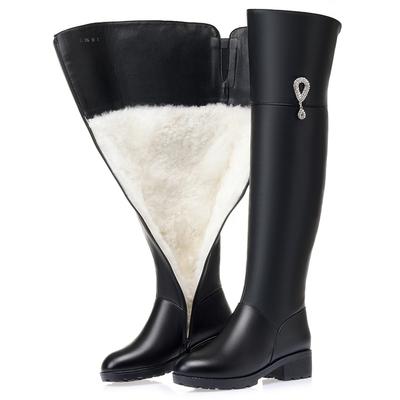 Oberschenkelhohe Stiefel aus echtem Leder für Damen, Winter, lange Stiefel, große Wolle, warme Overknee-Stiefel für Damen