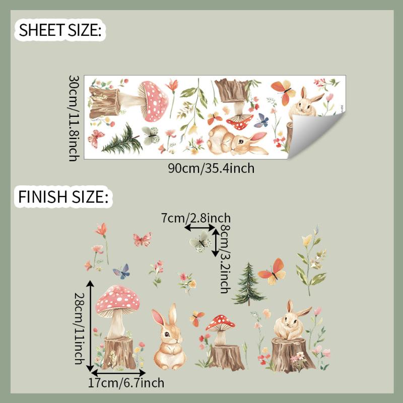 Cartoon Little Rabbit Tree Stump Forest Bedroom Living Room Home Wall Background Decorative Wall Stickers