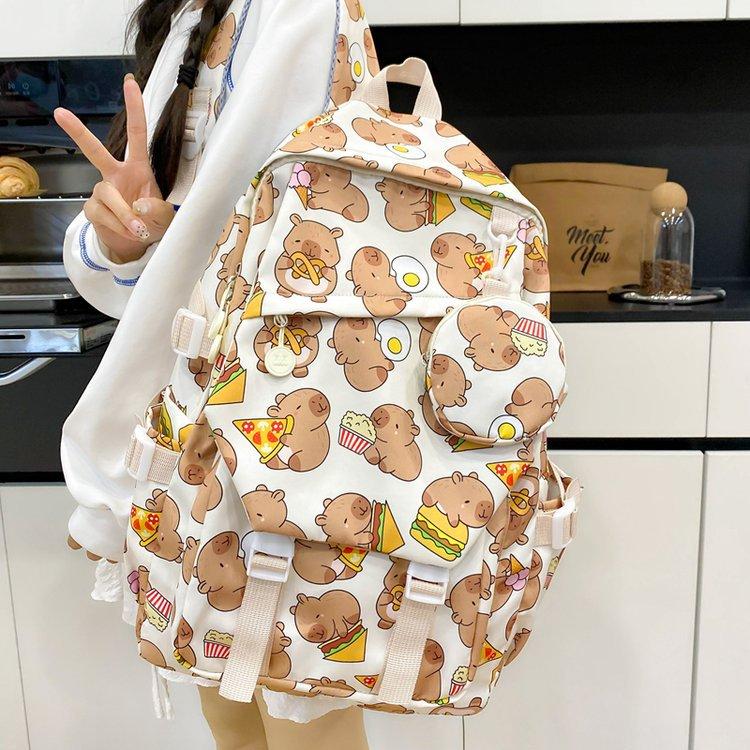 Schoolbag Kapibara Capybara School Bag Large Capacity Junior High School Elementary School Students Cute Backpack Versatile Cartoon Backpack Tide