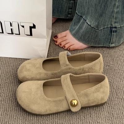 Gelbe Damen neue Frühling und Sommer Einzelne Schuhe flache Mary Jane Damenschuhe Retro Oma Mütze Schuhe