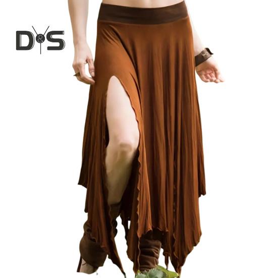 Women Skirt High Waist Solid Color Irregular Hem Long Skirt Side Slit Design Slimming Skirt Work Leisure Travel Wear