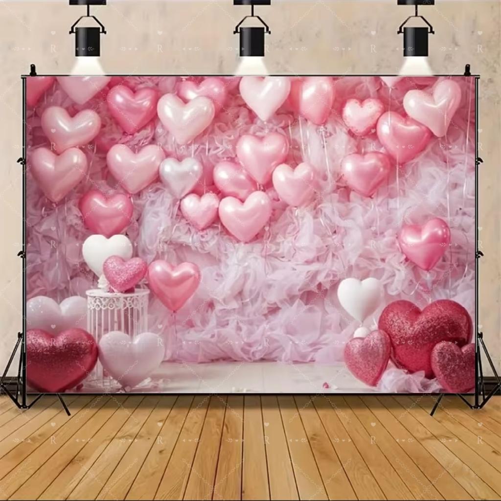 Red Pink Heart Balloon Background Multi Functional Love Banner Birthday Festival Wedding Couple Portrait Photography Backdrop