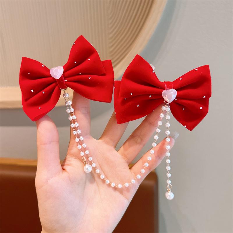 

New Year Velvet Red Bow Hairpin Red Chinese Style Ribbon Hair Clips Headwear Cute Clip Children s Hair Accessories