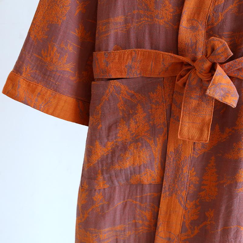 Men's Cotton Jacquard Long Sleeve Robe with Belt - Comfortable Couple Style Bathrobe.