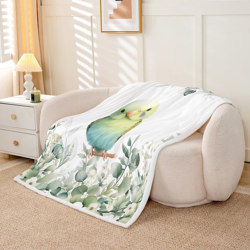Cute Parrot Blanket Soft Fleece Throw Bird Lover Gift Kids Room Decor Floral Design Home Decoration