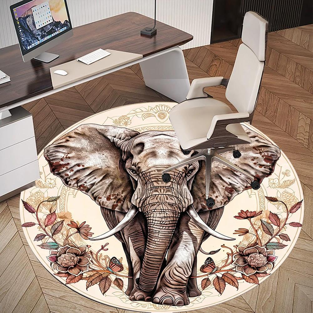 1PC Elephant Flowers Office Round Area Rug, Under Office Chairs Bedroom Living Room Home Decor, Carpet for Office -1110035