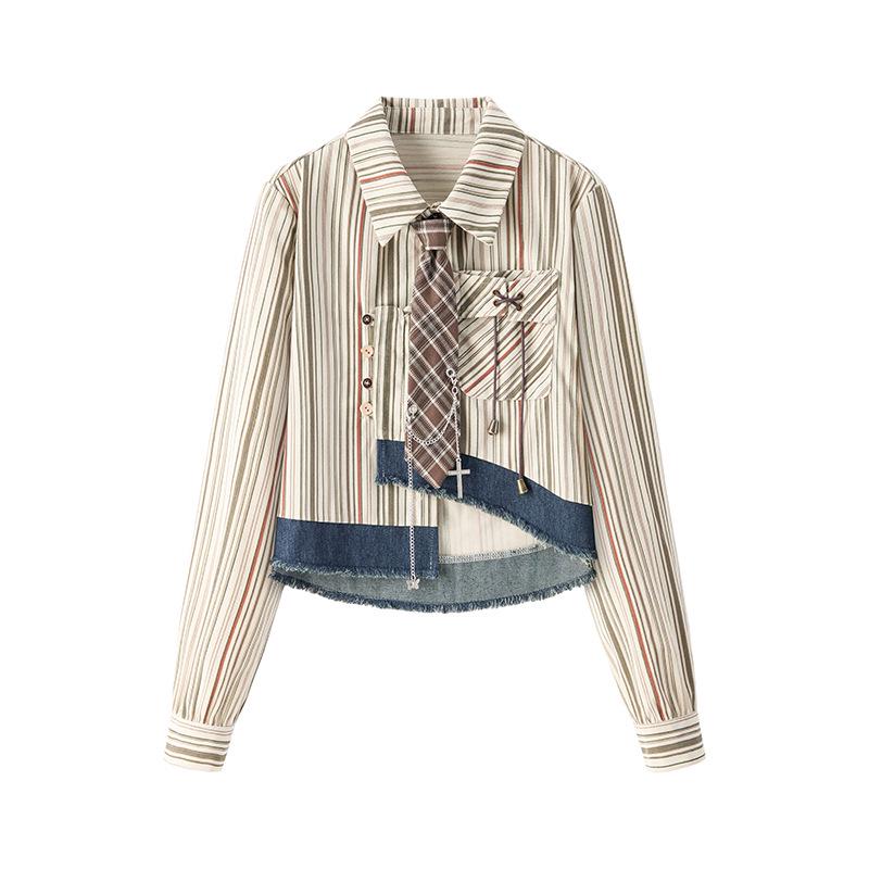 American Retro Long Sleeve Women's Shirt - 2025 Spring/Autumn Casual Button-Down Merlad Design