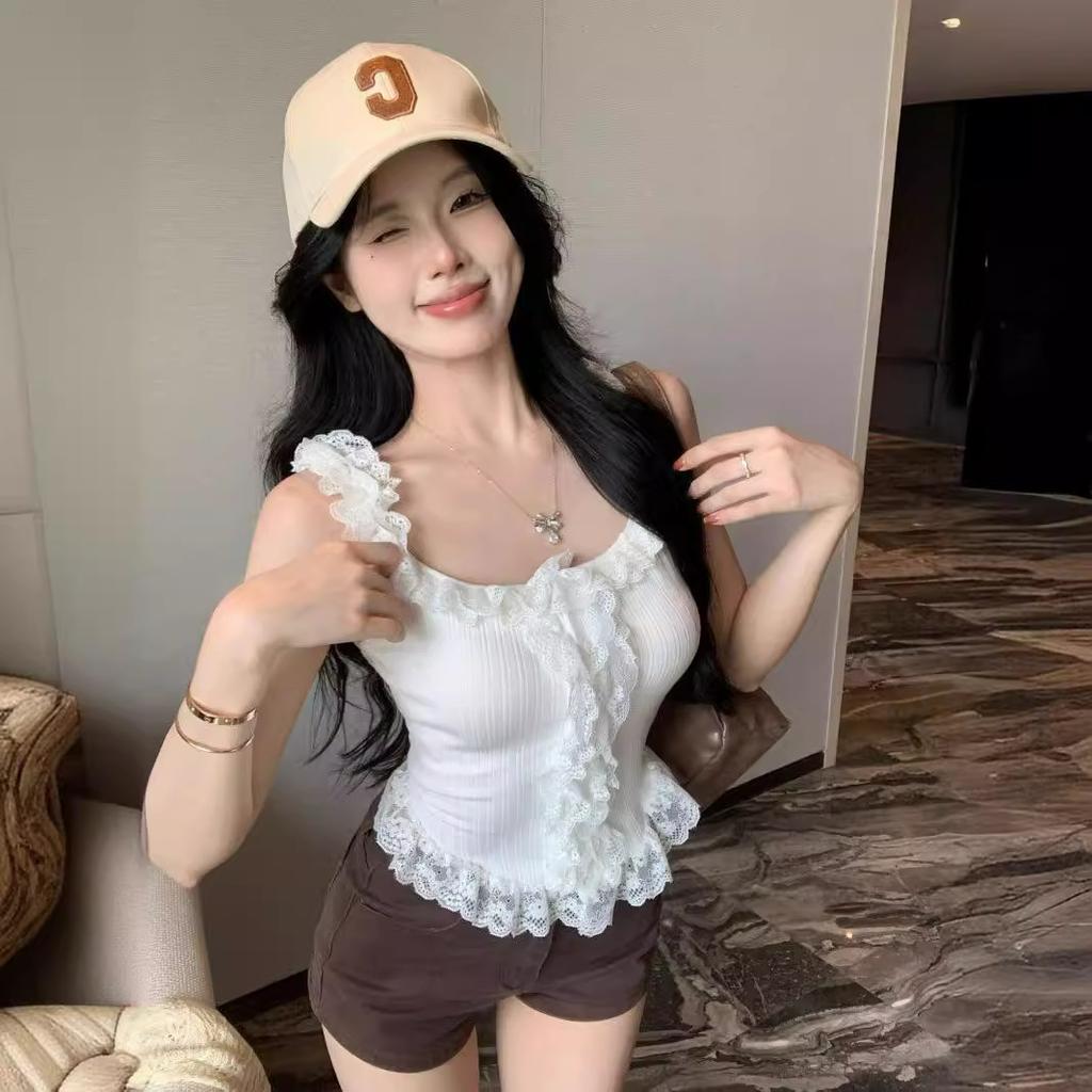 Spice Girl Lace Slim Skinny Sleeveless Vest Summer Chic Fashion Versatile Niche Ins Pure Sexy Top