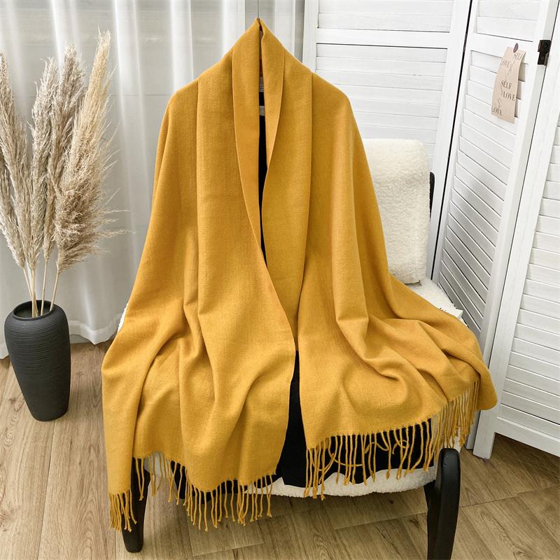 New Fashion Luxury Solid Color Thick Cashmere Winter Warm Scarf Women Pashmina Shawl Wraps Bufanda Female Tassel Scarves