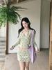Korean-Style Early Spring Green Floral Camisole Tank Dress Set for Women - 2026.