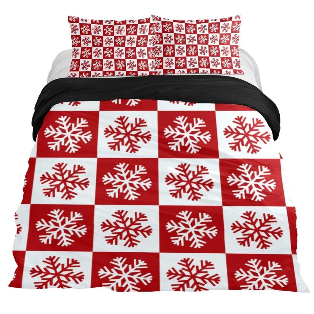 Schneeflocken Bettbezug Set Winterthema Weihnachtliche Illustration Kaltwetter-Saison Einzelbettwäscheset King Size Weicher Bettdeckenbezug