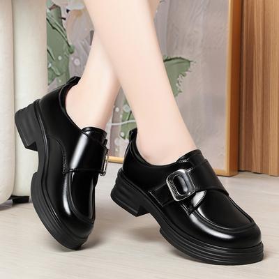 Fashion Chunky Loafers Shoes 2024 Spring Women Japanese Style Slip On Black Single Pumps Shoes Women Fashion Girls Thick Sole Heel